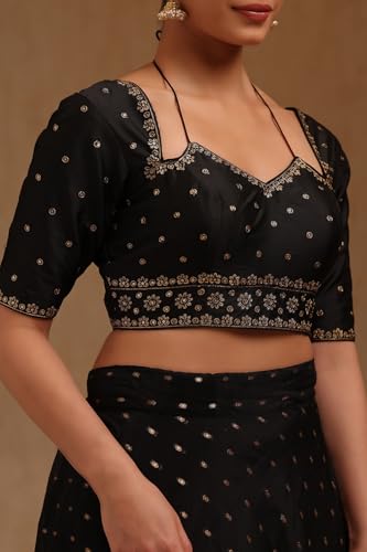 Soch Womens Black Tussar Embroidered Padded Blouse with Zari