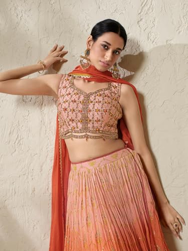 Woman's Classy peach shaded lehenga choli