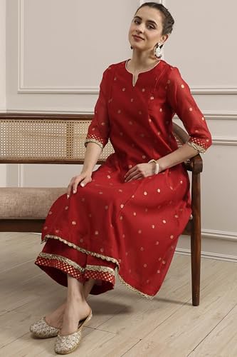 Biba Women's Polyester Kurta Set (SKDUTSV31131AW25RED_Red