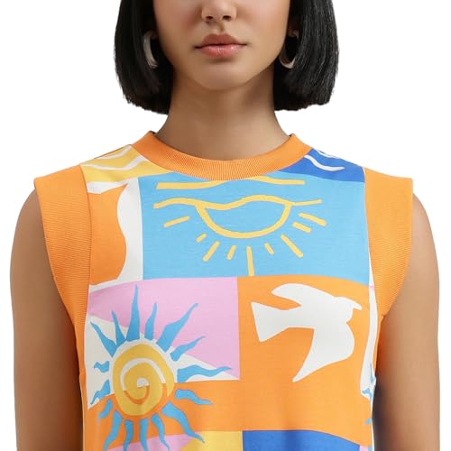 United Colors of Benetton Round Neck Printed Dress (Size : L) - 26P3BL0DV01RG901 Orange