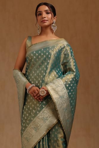Soch Womens Olive Soft Silk With Zari Woven Saree With Zari Woven