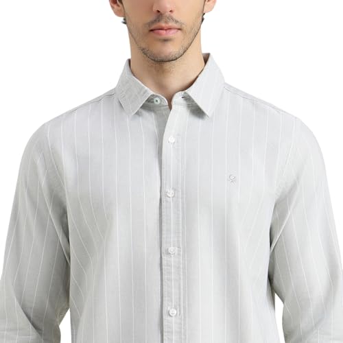 United Colors of Benetton Regular Fit Spread Collar Striped Shirt (Size : M) - 26P5ST140OXFI901 Grey
