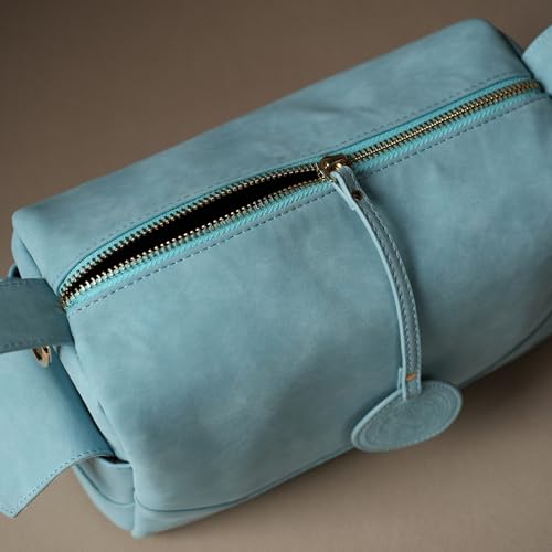Theater Bonbon Sky Blue Vegan Leather Crossbody Duffle Bag for Women Structured Shoulder Handbag with Adjustable and Detachable Strap