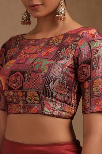 Soch Womens Wine Tussar Floral Print Padded Blouse