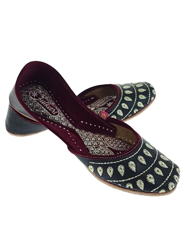 Fulkari Women Black Rays Gold Casual Genuine Soft Leather Jutis