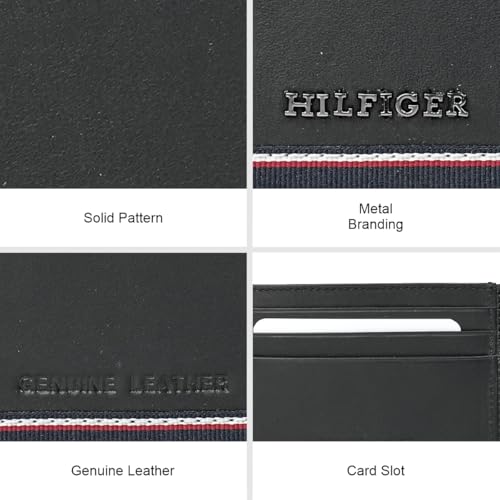 Tommy Hilfiger Men's Leather Card Holder Acre - Black | Ultra-Slim 0.5Cm Minimalist Design with 6 Card Slots | Stylish Purse for Men's