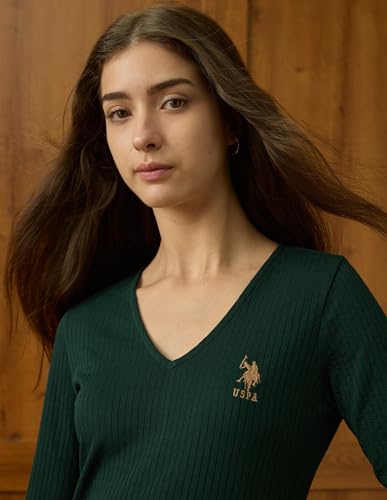 U.S. Polo ASSN. Women Ribbed Bodycon Dress (UWAW25DRS210_Green_XS)