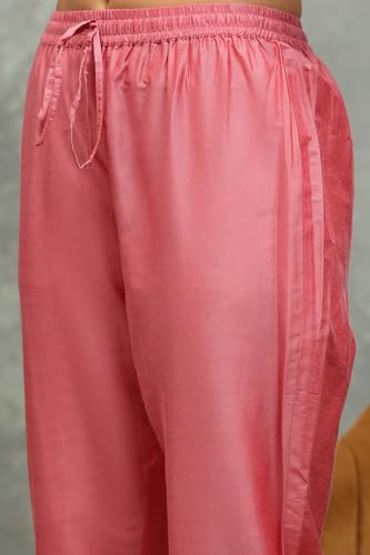 Rangriti Women Pink Viscose Blend Embroidered Kalidar Suit Set_32
