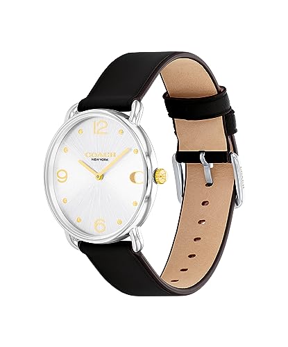 Coach Elliot Qtz Basic Silver White Round Dial Women's Watch|Black Calfskin Material|Black Color Band - 14504198