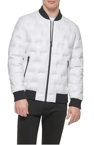 GUESS Men's Warm Rain Resistant Jacket, White, L