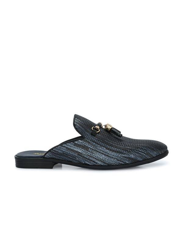 HITZ Men's Black Leather Half Shoes Ethnic Wear Mule Shoes - UK 7