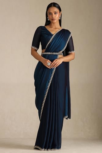 Soch Womens Blue Organza Saree With Stone Work