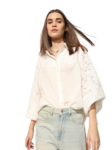 ONLY Women's Embroidered Oversized White Shirt