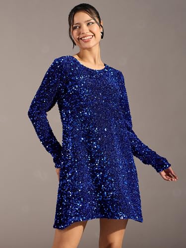 barcino Royal Blue Velour Sequin Short Dress