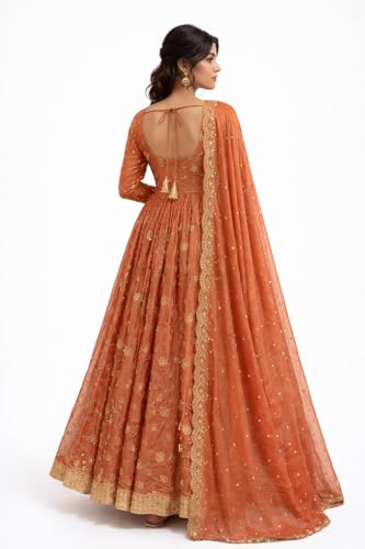 Radiant Sunset Embroidered Anarkali Gown with Dupatta for Timeless Festive Wedding Celebration Elegance and Grace