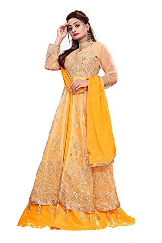 RUDRAPRAYAG Women's Long Gown (5407-Ylow_Yellow_Free Size, 5407-Ylow_Yellow_Free Size, Fit and Flare, Floor Length)