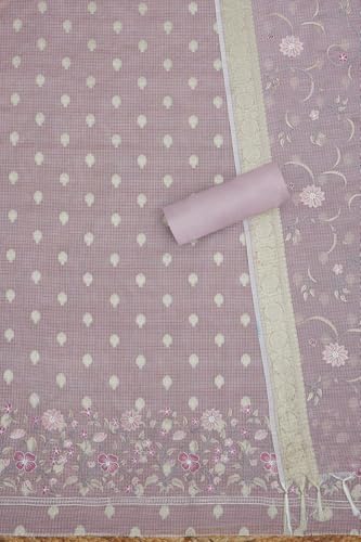 Soch Womens Onion Pink Kota Embroidered Unstitched Dress Material With Thread Work