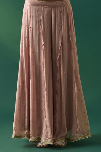 Wishful Women's Pink Floral Embroidered Straight Kurta with Sharara and Dupatta Set - (SP11501-401092-M)