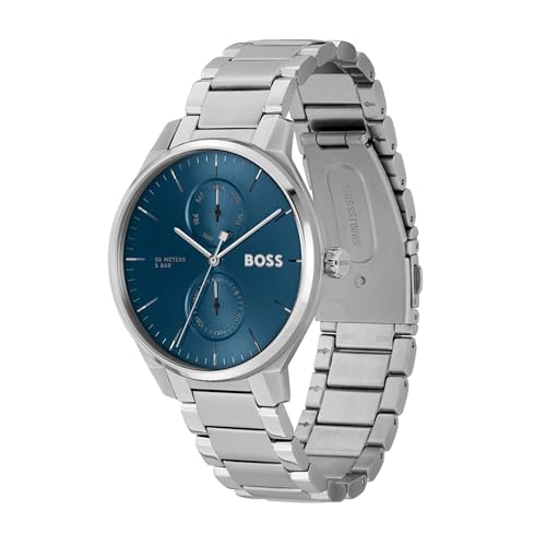 BOSS Tyler Qtz Multifunction Blue Sunray Round Dial Men's Watch|Stainless Steel Material|Silver Color Band - 1514106