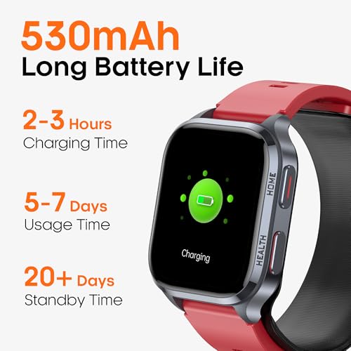 Yowow BIT Blood Pressure Smart Watch, 2.01" Enlager HD Screen,One -Click SOS, Heart Rate/Blood Oxygen/Sleep Monitor, Multiple Movement Activity Tracker,Bluetooth Calls,Family Data Sharing (Red)