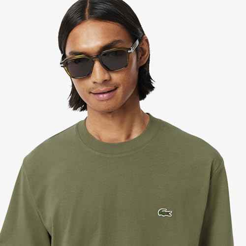Lacoste Men's Solid Classic Fit T-Shirts (TH7318BMY_Khaki Green