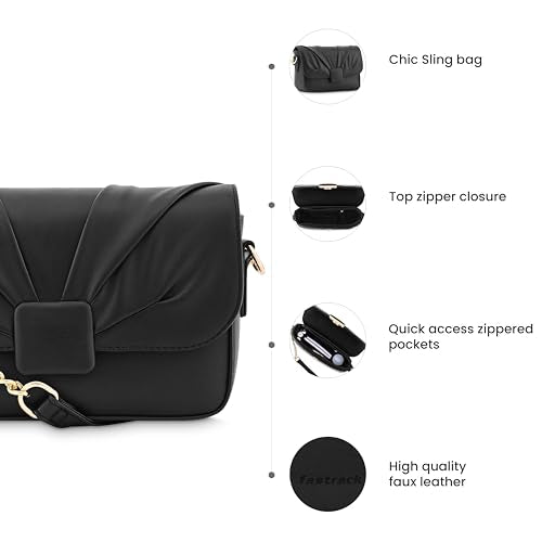 Fastrack Solid PU Zipper Closure Women's Party Sling Bag