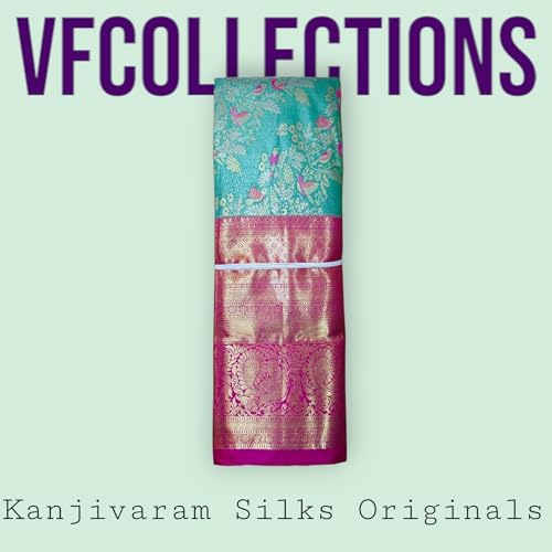 VFCollections Women's Kanchipuram Silk Pure Pattu Sarees – Pecock Butta All over with Blouse (VFC592-7)
