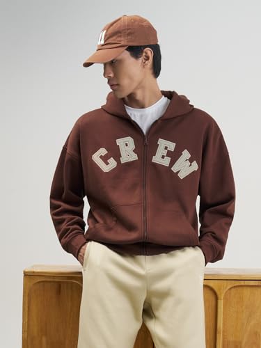 XYXX Crew Men's Cotton Blend Hoodie| Long Sleeves|Half Zip Hoodie| Solid-Oversized | Espresso Brown