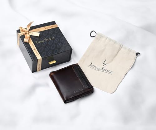 LOUIS STITCH Spanish Leather Bifold Zipper Wallet Purse for Men | RFID Protected Purse with 5 Card Slots, 1 Cash Compartment and 1 Transparent Card Holder, Genuine Leather, Brown (LSWL-11-ZLOPBB)