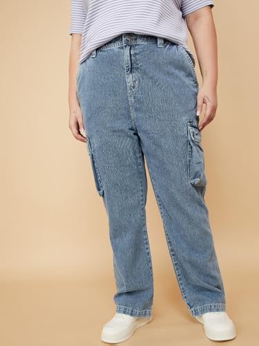 Max Women Washed Cargo Jeans (Blue_40)