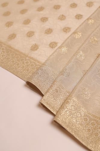 Soch Womens Off White Tissue Zari Woven Suit Set With Sequins