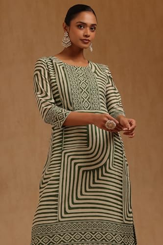 Soch Womens Green Russian Silk Geometric Kurta with Beads Details