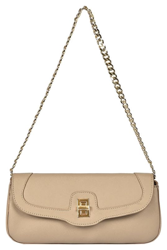 eske Rachel, the Chain Shoulder Bag | Vegan Leather Evening Purse for Women | Twist Lock Closure | 1 Main Compartment | Slip Pocket & 4 Card Holders | Gold Chain Strap | Small Party Crossbody
