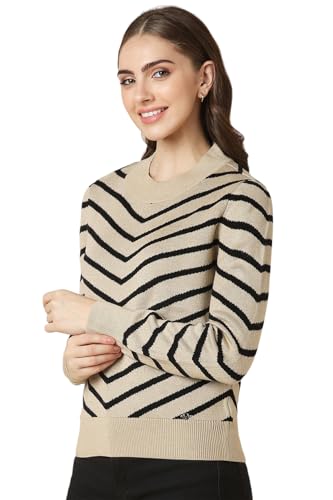 Allen Solly Women's Acrylic Crew Neck Sweater (AHSWCRGFU79027_Khaki
