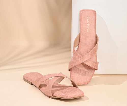 LOUIS STITCH Women’s Slip-On Flat Sandals | Comfortable Pink Flat Sandals | LSOF-FI07-CSCR | UK-4