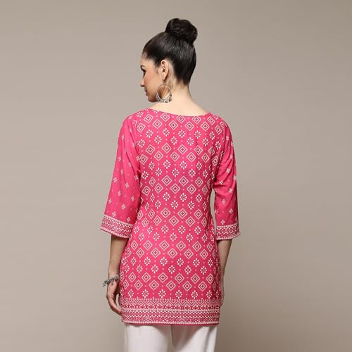 BIBA Women's Polyester Regular Tunic Shirt (Pink)