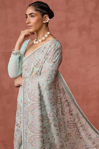 Soch Womens Powder Blue Georgette Embroidered Saree