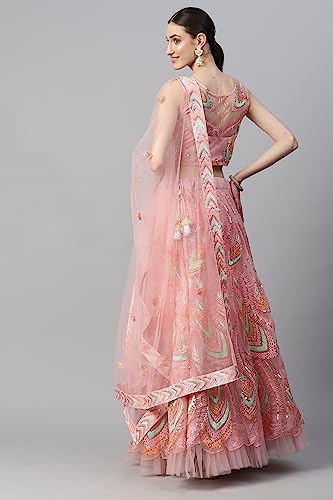 Prasheem Fashion Women's Net Embroidered Semi-Stitched Lehenga Choli with Dupatta (MorPankhLehenga-Navratri-Girlish-Latest-Lehenga; Free Size)