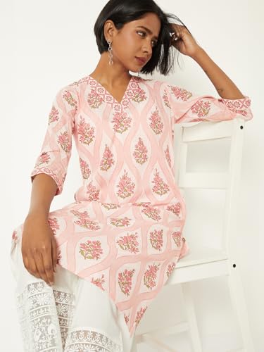 Max Women Floral Print Straight Kurta(Peach_M)