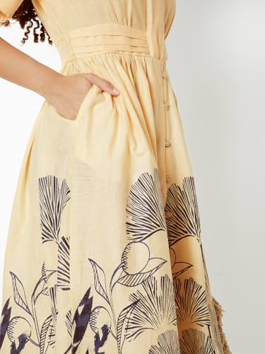Max Women Floral Print Midi Shirt Dress(White_L)