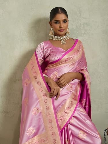 Meena Bazaar Art Silk Saree with Blouse Piece | Elegant Traditional Designer Saree for Women | Party & Festive -PINK