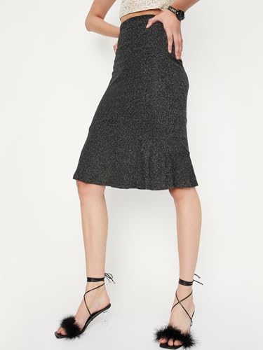 Max Women Shimmer Tulip Hem Skirt (GLAM08BLACK)_XL