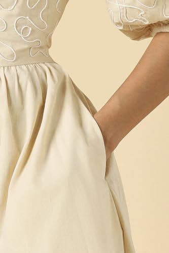 Women Beige Embroidered Casual Dress