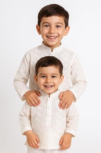 Zingle Boys Cotton White Kurta Pajama Set|Festive Kids Ethnic Wear Cotton Kurta Pajama Set