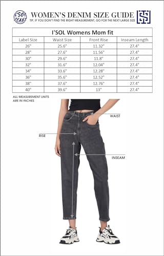 i'sol Willow Stylish Boyfriend Fit Jeans for Women and Girls||High Waist||Mom Fit||Stretchable Denim for Women||Fashionable Ribbed||Ankle Length Pants||Size 28