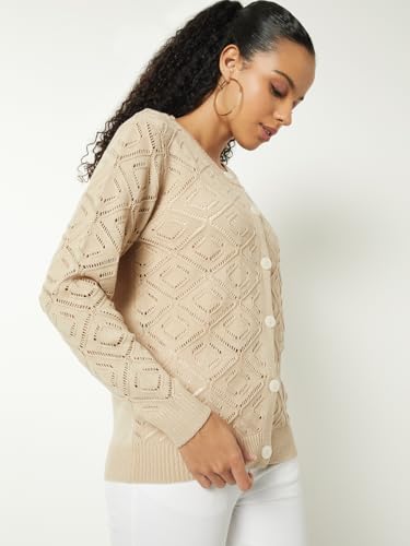 Max Women Knit Cardigan (Beige_XL)