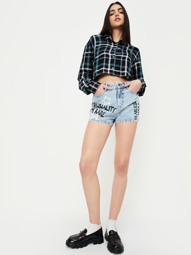 Max Women Printed Denim Shorts (ROMAN2DLIGHT BLUE)_36