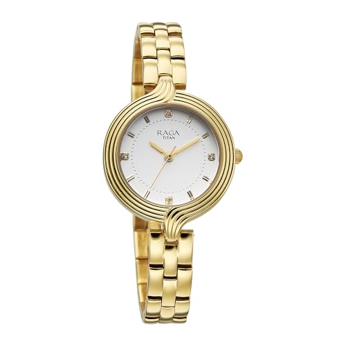Titan Raga Showstopper 4.0 Quartz White Round Dial Women's Watch | Rose Gold Colour Band | Watches for Women Analog - 95346YM01