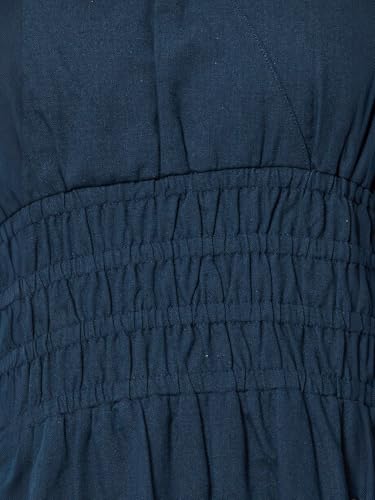 Max Women Solid A-line Dress (Blue_S)
