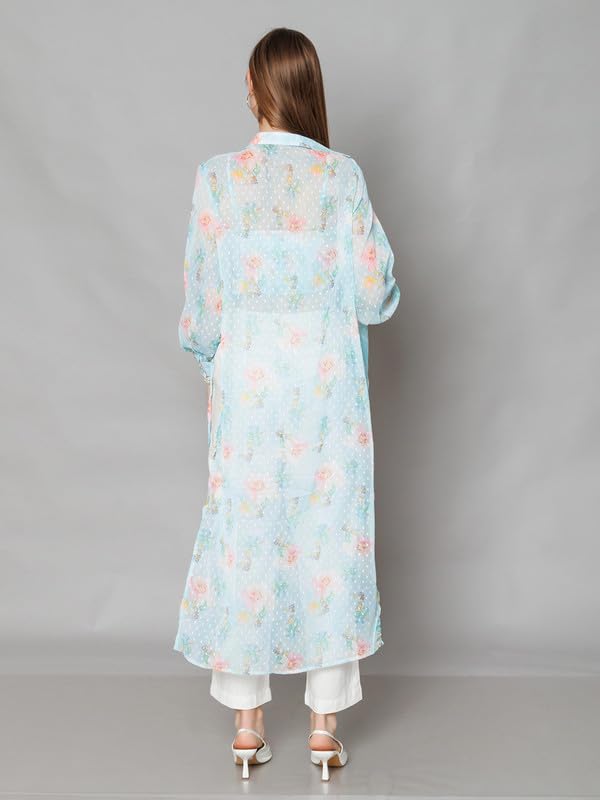 Zink London Women's Blue Printed Straight Fit Co-Ord Set